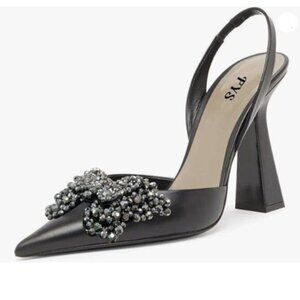 FYS Women Pointed Toe Slingback Sandals Pumps Butterfly Crystal Rhinestones